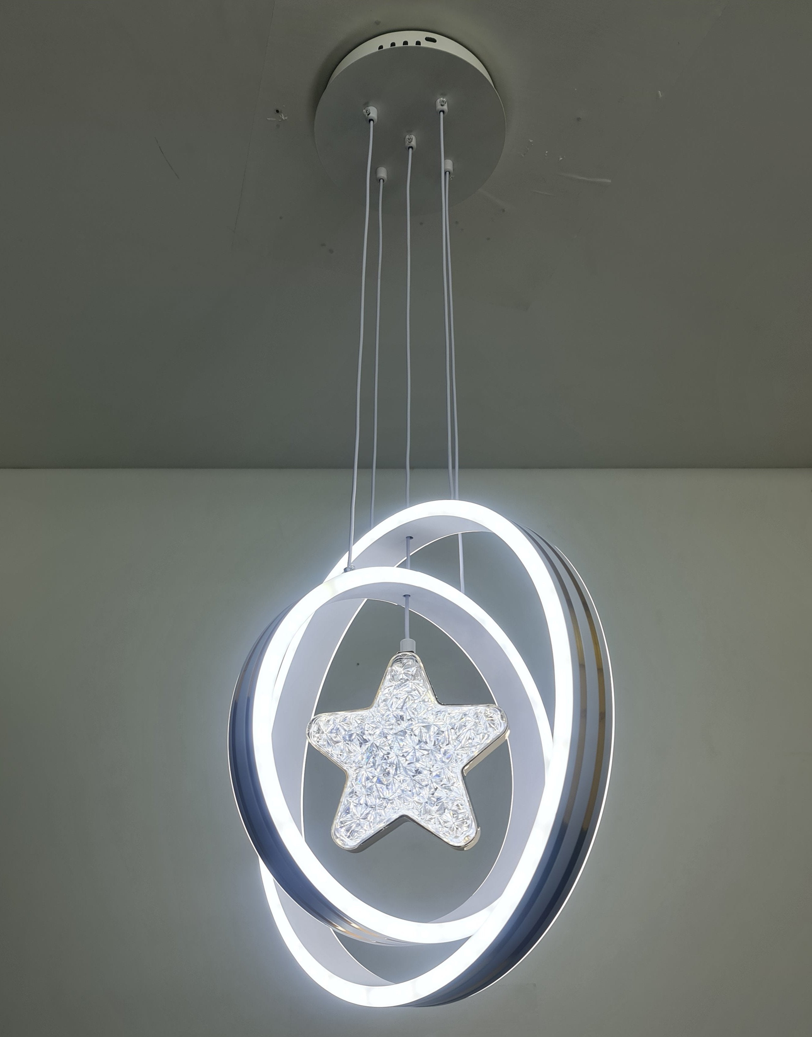 LED Acrylic rings pendant with crystal star.