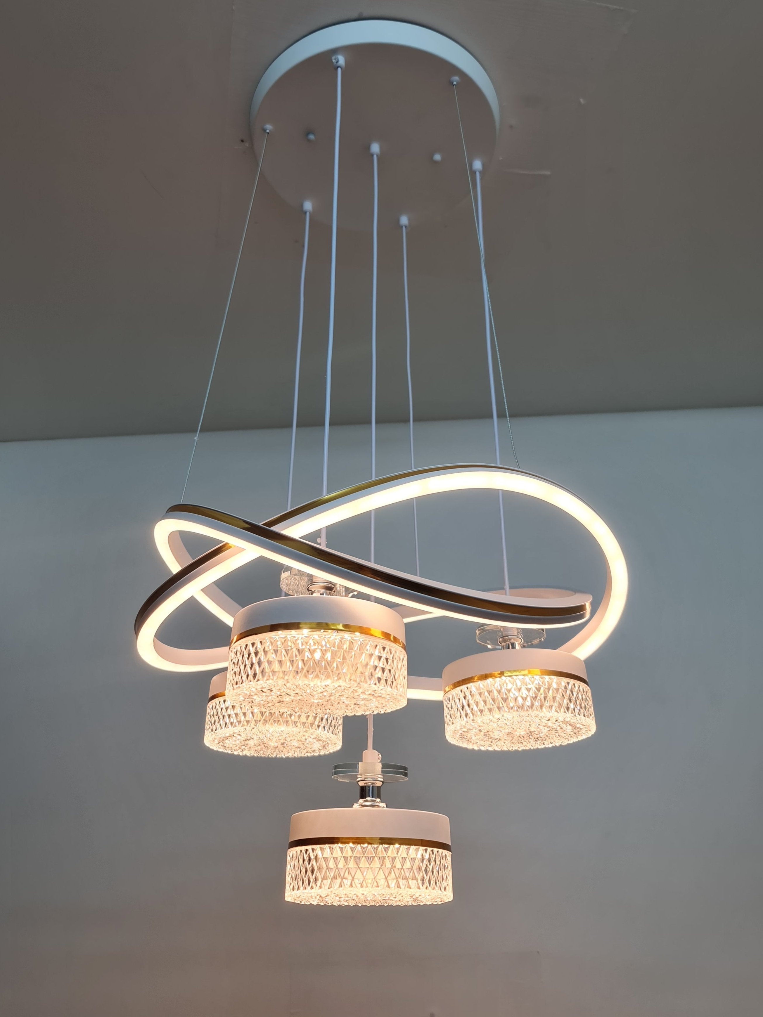 LED Double Ring Quad Crystal Metallic Dining Chandelier Pendant light 2022-3+1.