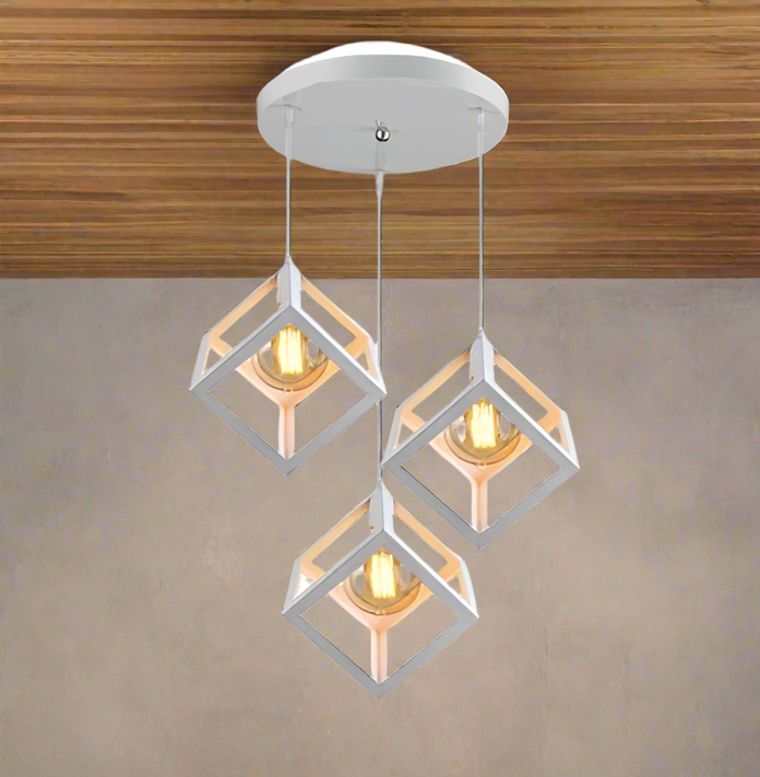 3 Metal White cubes pendant light.