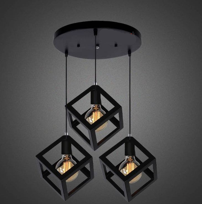 3 Metal matte black cubes pendant light