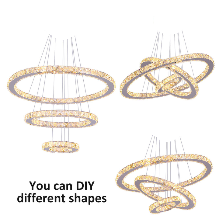 3 Rings Crystal Adjustable Color Changing Pendant Light.