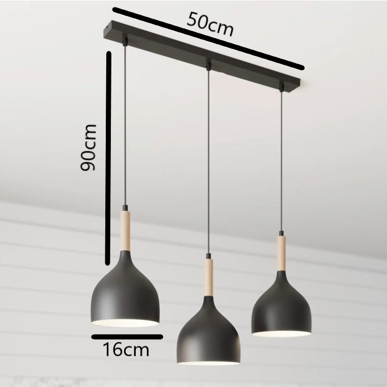 6006 Bowl Style Pendant Light - Row Of 3 -Black
