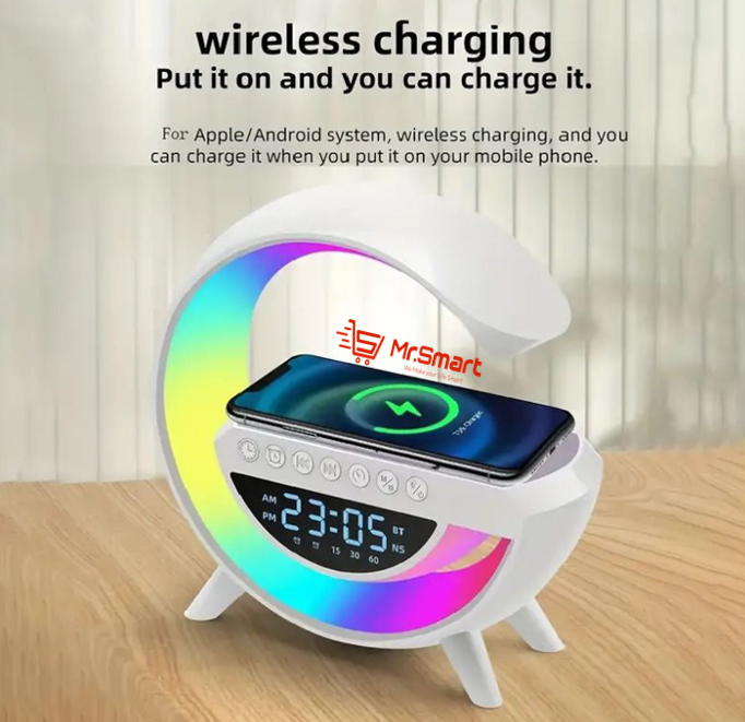 BT-3401 G-Shape Multifunction Light With Alarm Clock, Wireless Charger & BT Speaker.