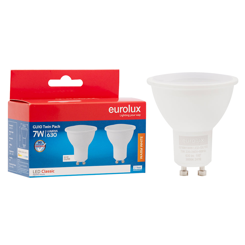 Twin Pack GU10 Classic Frosted Lens 7w LED 3000K
