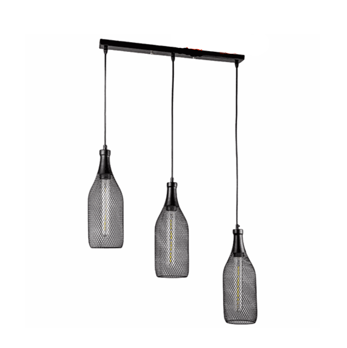 Metal Mesh Bottle Style Chandelier Light - Row of 03(Black).