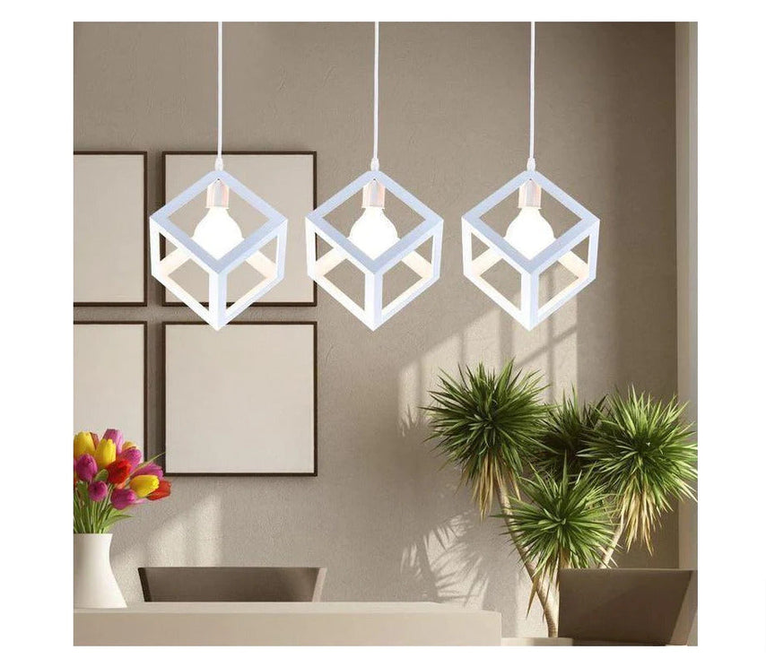 Metal matte White cubes pendant light - Row of 03.