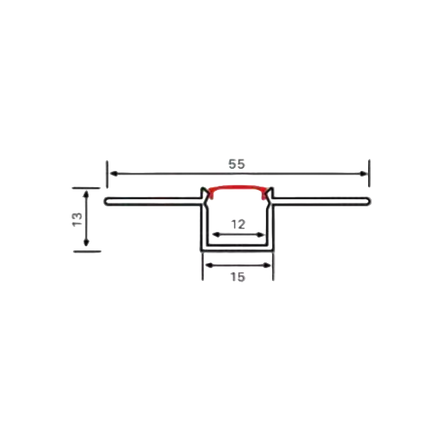 55mm x 15mm x 13mm Plaster-in Trim less LED Aluminum Channel Drywall Profile - 3 meter.