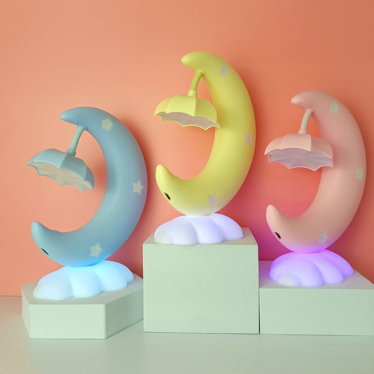Moon shape rechargeable night lamp for kids bedroom.