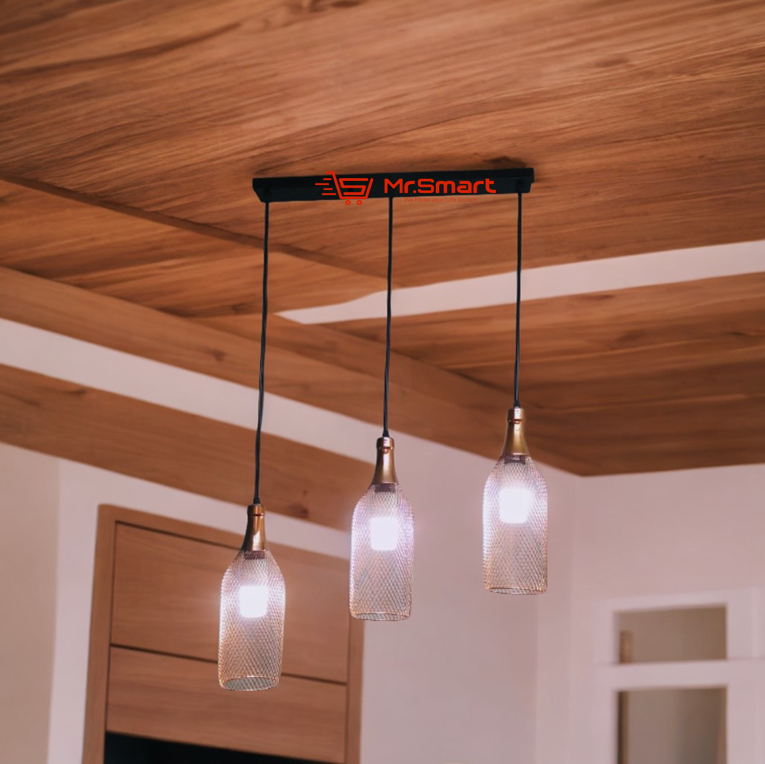 Metal Mesh Bottle Style Chandelier Light - Row of 03(Black). - Mr.Smart SA's Best Online Shopping Store