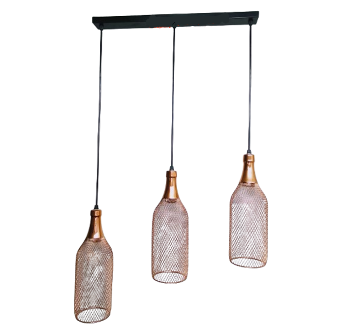 Metal Mesh Bottle Style Chandelier Light - Row of 03(Rose Gold).
