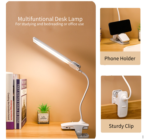 Rechargeable Desk Lamp with Clip & Double Heads