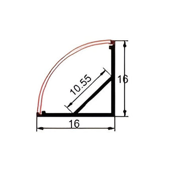 16mm x 16mm 90° 3M V-shape aluminum corner channel for LED strip lights - 2101BK.
