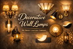 Stylish decorative wall lamps displayed on a wall with warm lighting, featuring modern and classic designs by Mr Smart Lighting Company.