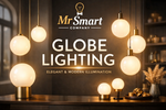 Modern globe lighting fixtures with warm LED glow in a stylish interior setting by Mr Smart Company, featuring elegant hanging and table globe lights