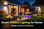 Smart Outdoor Lighting for Homes with LED wall lights, solar garden lights, outdoor flood lights, and modern exterior lighting by Mr Smart Lighting Cmpany.