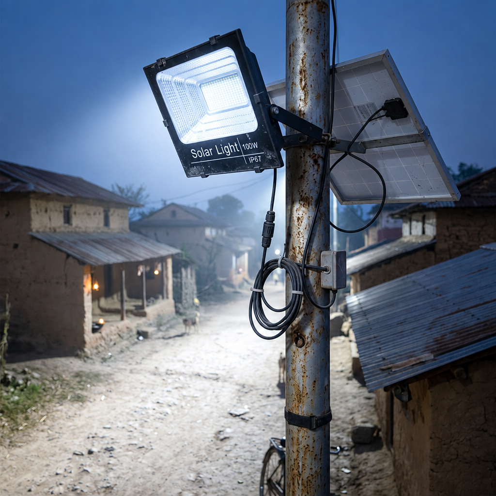 100W Remote Controlled Solar Flood Light-IP67-6500K-(12 Months Warranty).