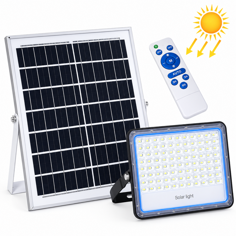 100W Remote Controlled Solar Powered LED Flood Light IP66-6500k-(12 Months Warranty)-Mr Smart Lighting Company.