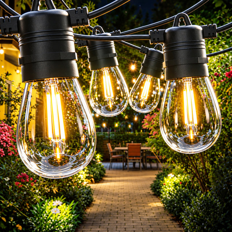 10M 10 Bulbs- Solar LED Festoon Outdoor String Lights-3000K.-M Smart Lighting Company