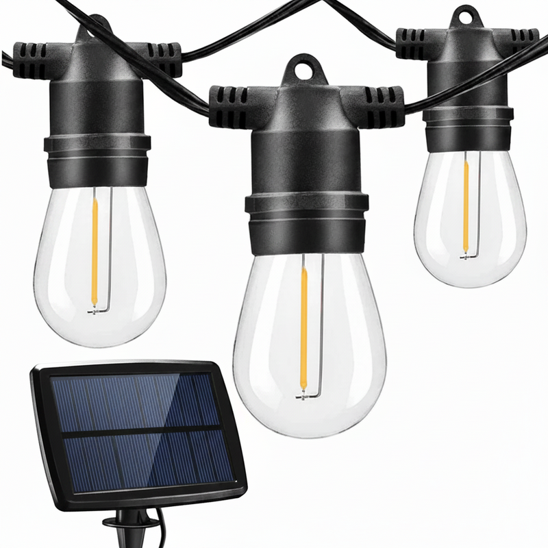 10M 10 Bulbs- Solar LED Festoon Outdoor String Lights-3000K.-Mr Smart Lighting Company