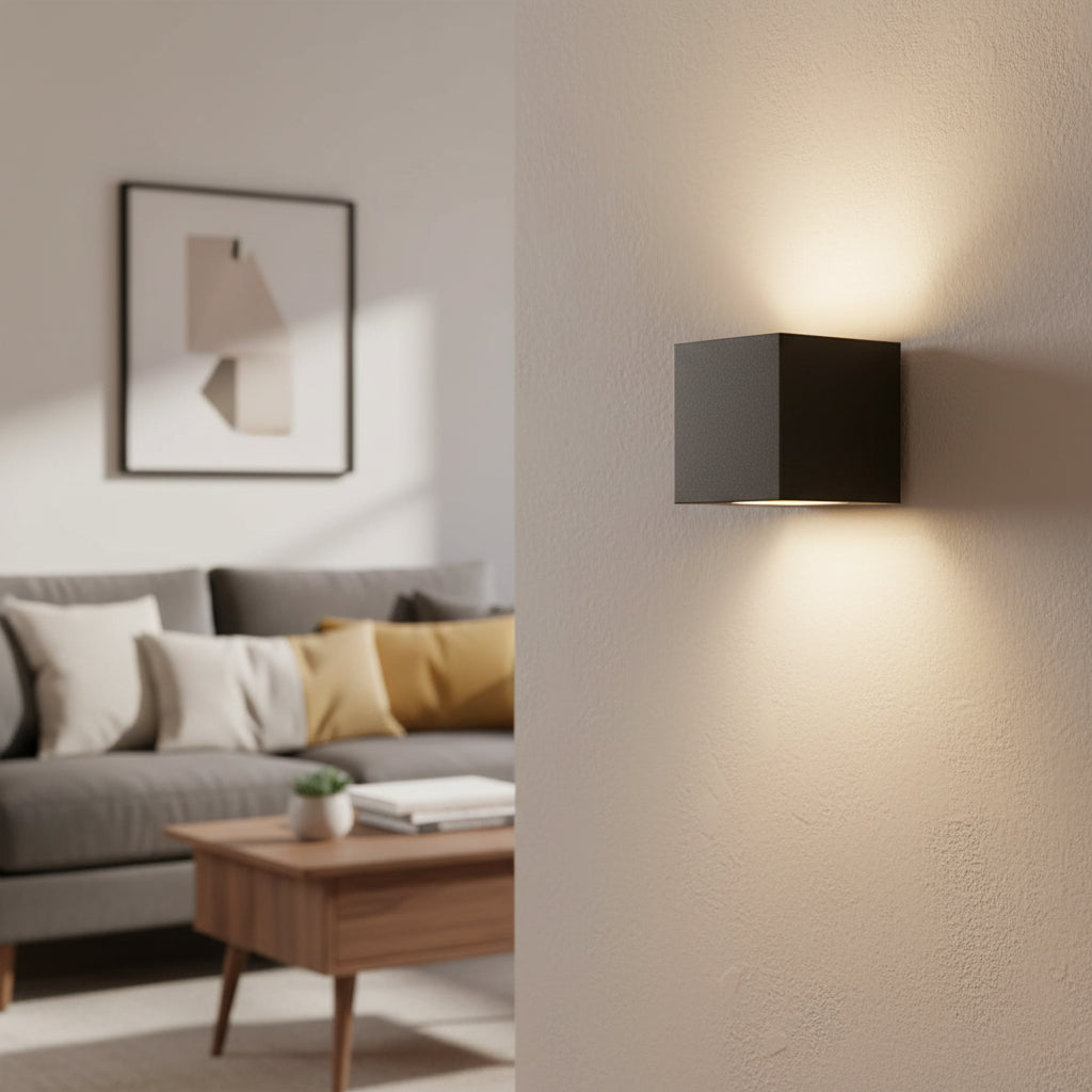 Radiant Bue Square Up or Down Outdoor Wall Light Black 80mm-RO430