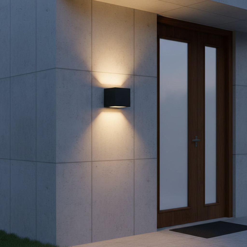 Radiant Bue Square Up or Down Outdoor Wall Light Black 80mm-RO430