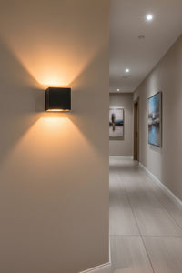 Radiant Bue Square Up or Down Outdoor Wall Light Black 80mm-RO430