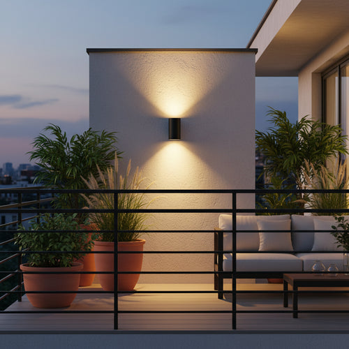 Radiant Bue Round Up or Down Outdoor Wall Light Black-RO432