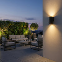 Radiant Bue Round Up or Down Outdoor Wall Light Black-RO432