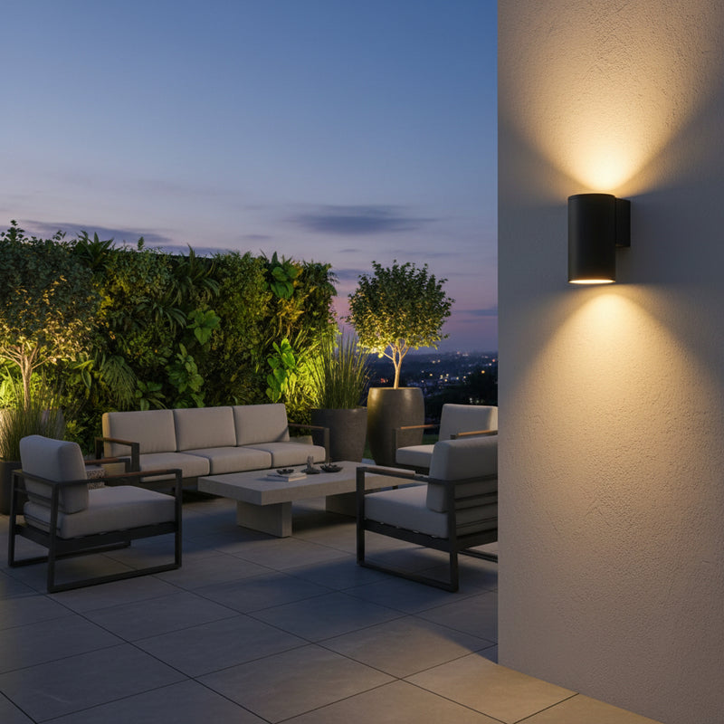 Radiant Bue Round Up or Down Outdoor Wall Light Black-RO432