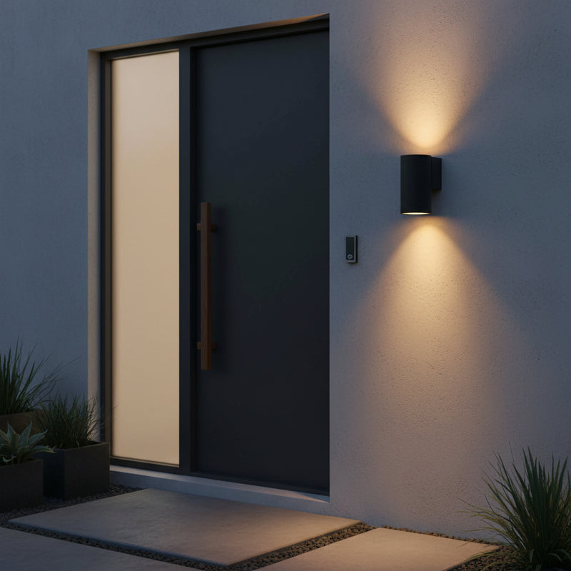 Radiant Bue Round Up or Down Outdoor Wall Light Black-RO432