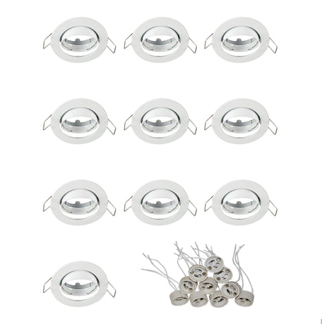 Adjustable LED downlight fittings with included GU10 holders in a 10-pack set