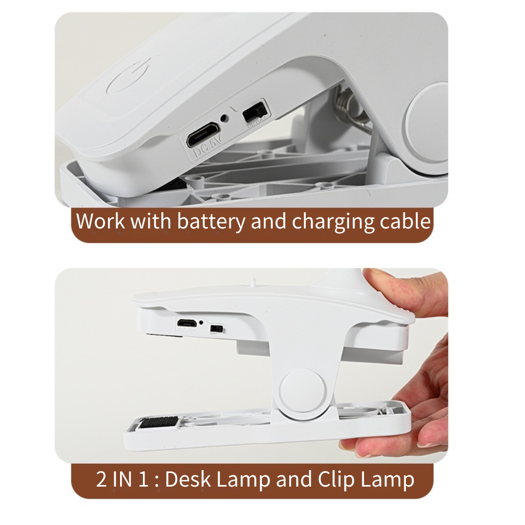 Rechargeable Desk Lamp with Clip & Double Heads