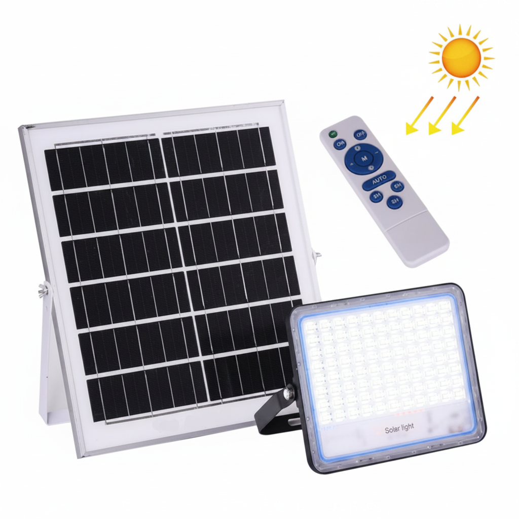 400W Remote Controlled Solar Powered LED Flood Light IP66. 