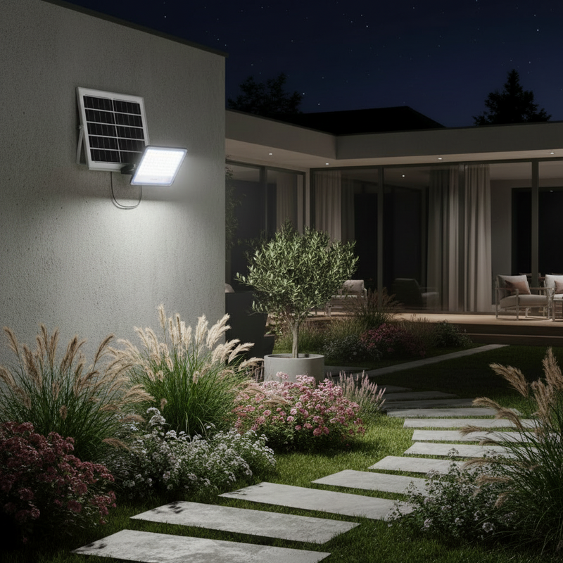 100W Remote Controlled Solar Powered LED Flood Light IP66-6500k..