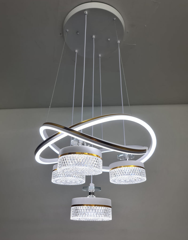 LED Double Ring Quad Crystal Metallic Dining Chandelier Pendant light 2022-3+1.