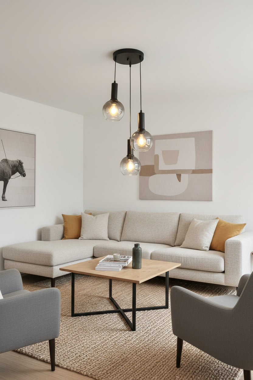 3 smoke glass bowl hanging pendant lamp - 514/3 (bulbs not included).