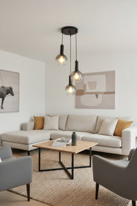 3 smoke glass bowl hanging pendant lamp - 514/3 (bulbs not included).