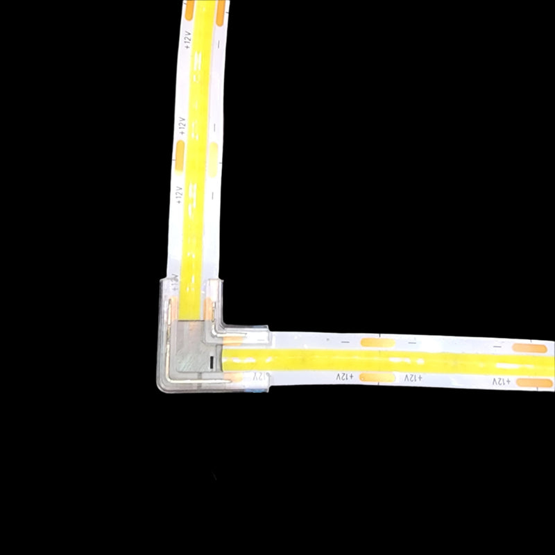 Flexible LED strip light L joiner ideal for home and commercial installations
Corner LED strip connector ensuring strong support for COB LED strip lights