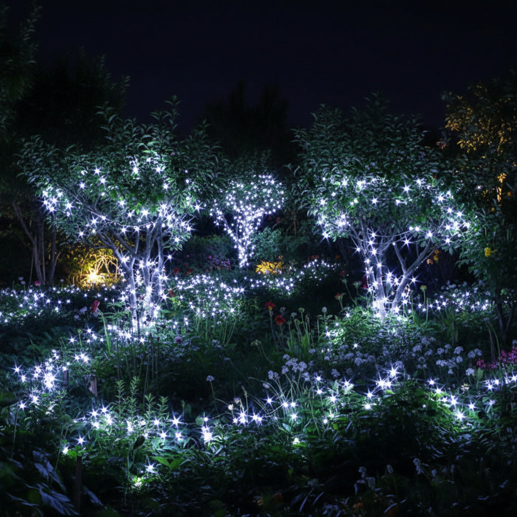 Decorative 220V LED fairy lights perfect for gardens, patios, and parties
