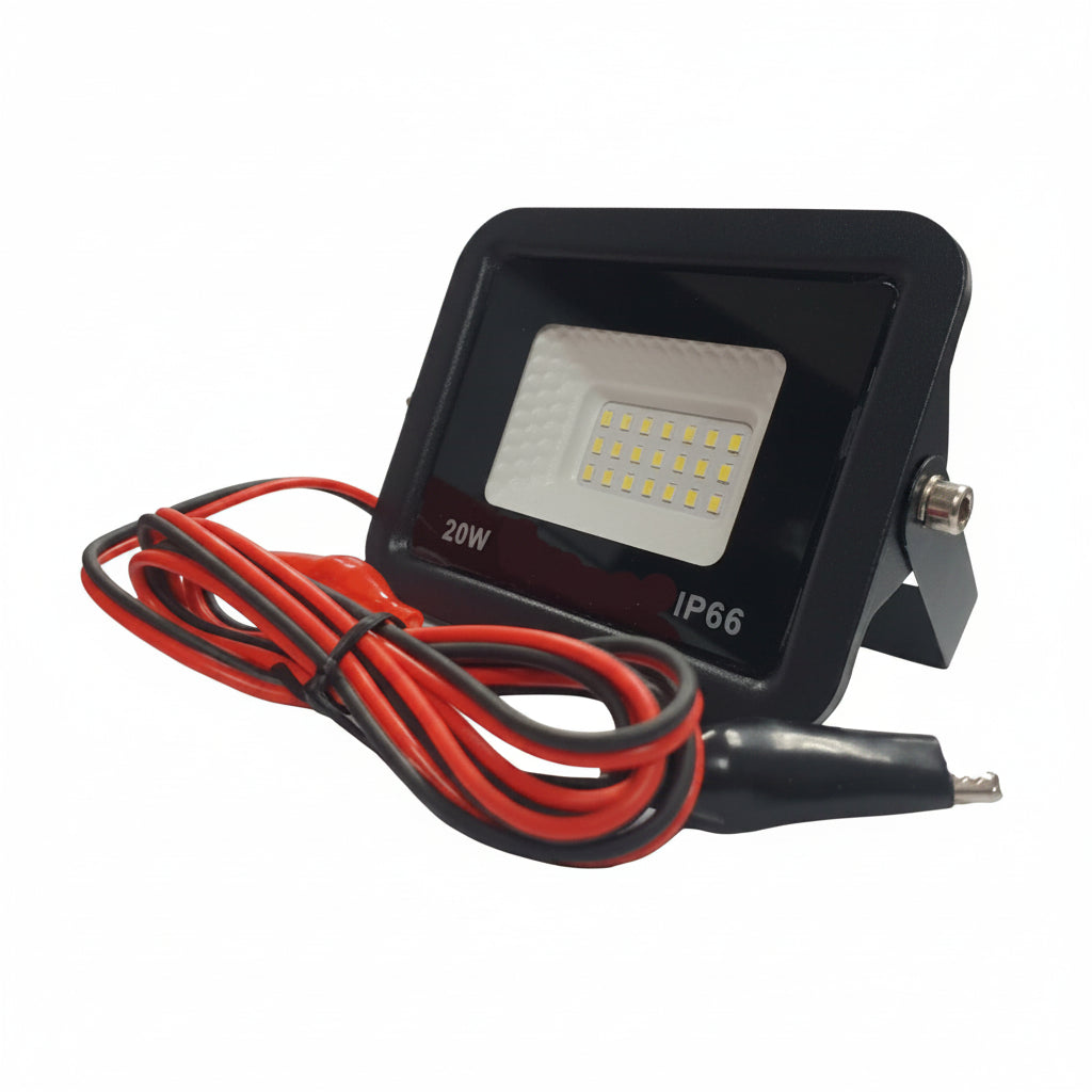 20W 12V  DC LED Flood Light with battery clamp.