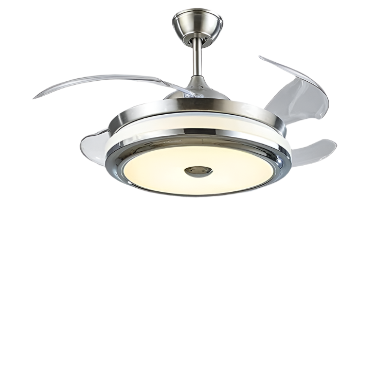 Smart LED ceiling fan with Foldable Blades and Bluetooth speaker.