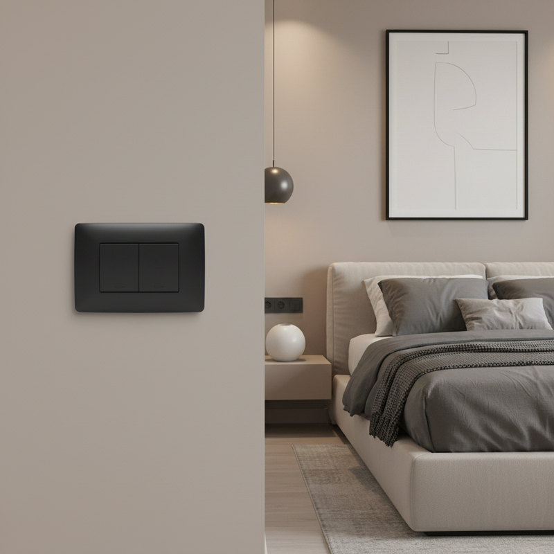 2 Lever 1 Way Switch - Black.