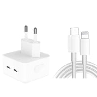 50W Dual USB-C +C Power Adapter with USB-C to Lightning Cable.