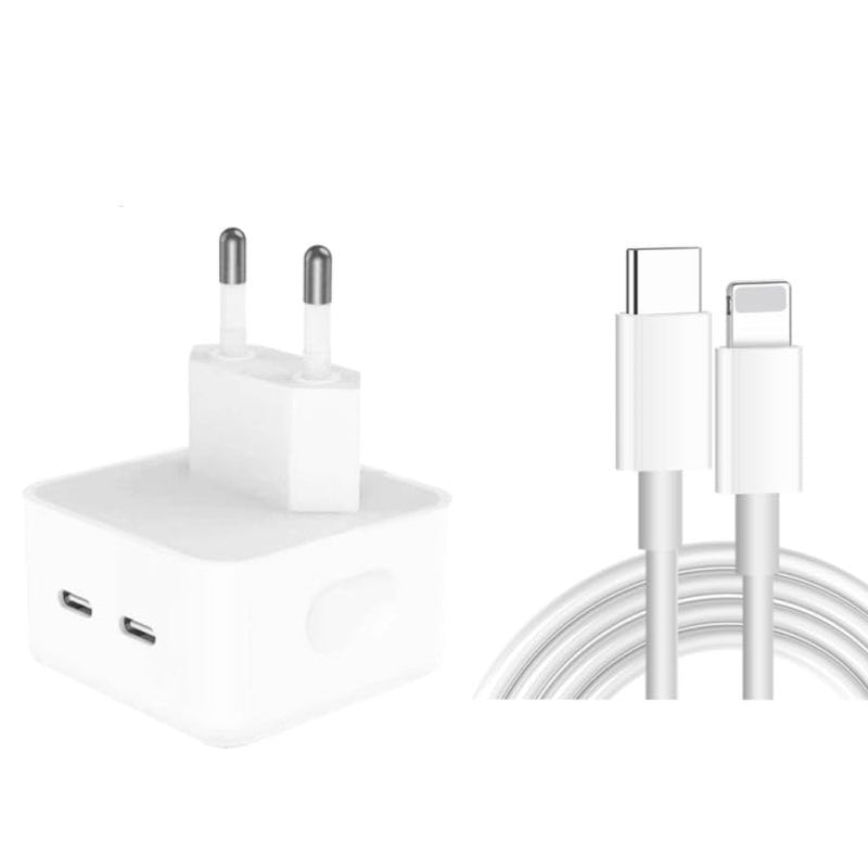 50W Dual USB-C +C Power Adapter with USB-C to Lightning Cable.