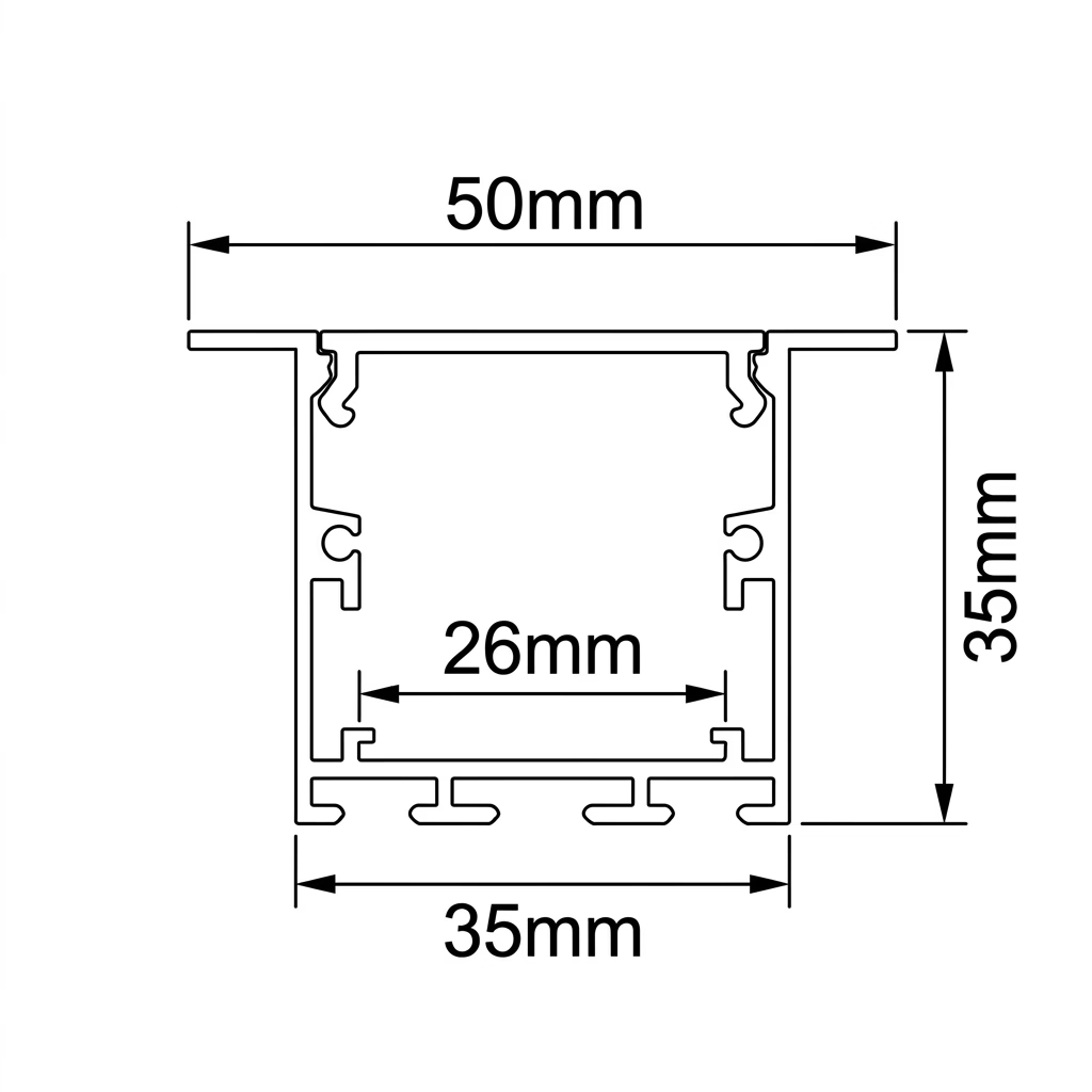 35mm x 35mm 3M Recessed Aluminum Channel for LED Strip Lights.