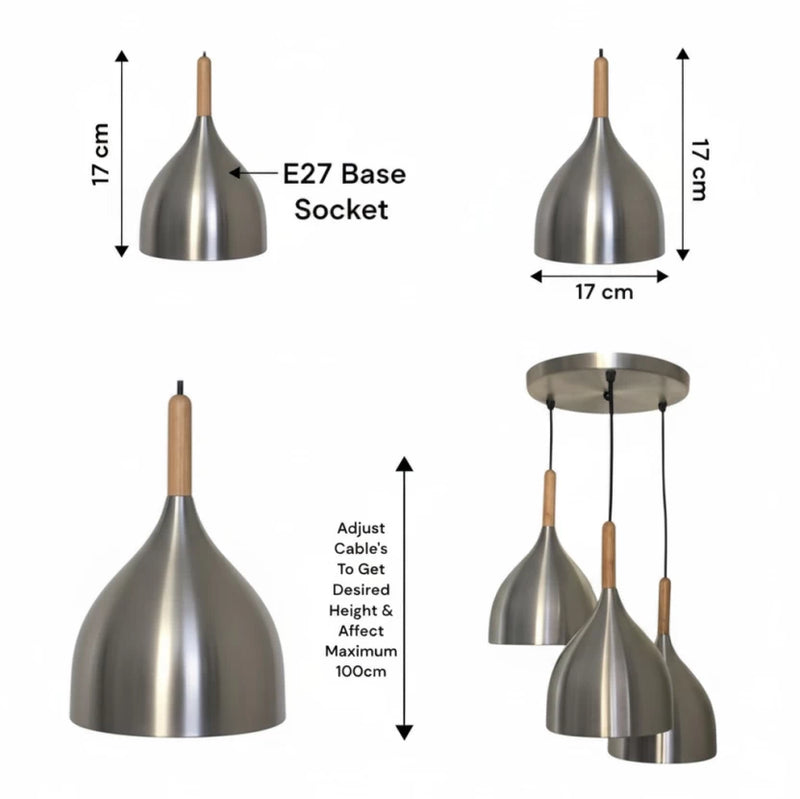 6006 Bowl Style Pendant Light - Round of 3 - Silver.