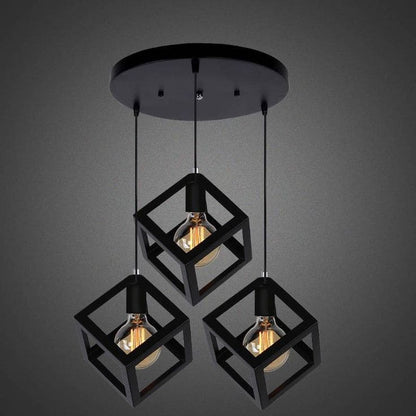 3 Metal matte black cubes pendant light