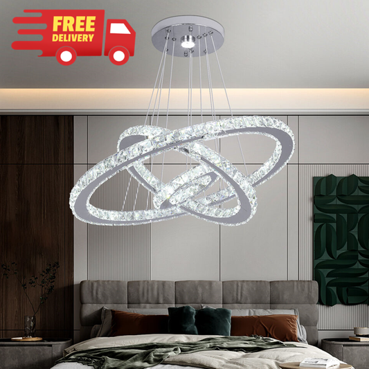 3 Rings Crystal Adjustable Color Changing Pendant Light.