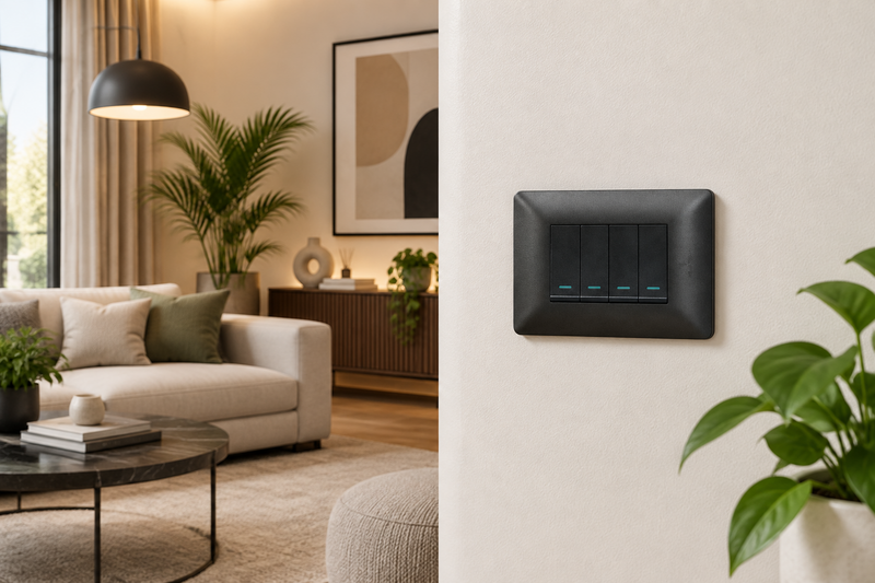 4 Lever 1 Way Switch - Black.