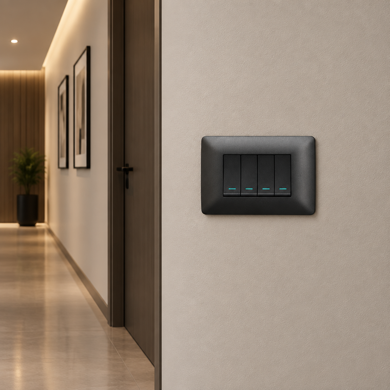 4 Lever 1 Way Switch - Black.